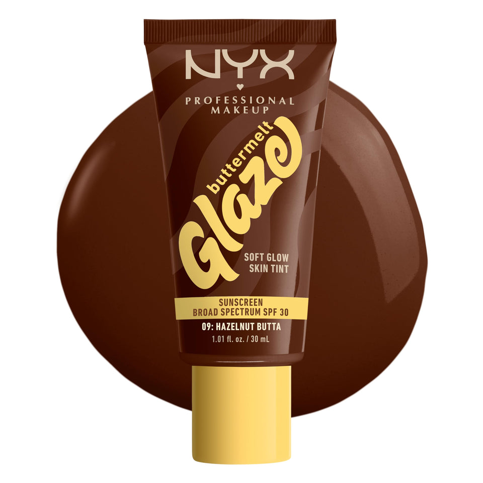 NYX Professional Makeup Buttermelt Glaze bottle pour showing creamy texture and glaze finish
