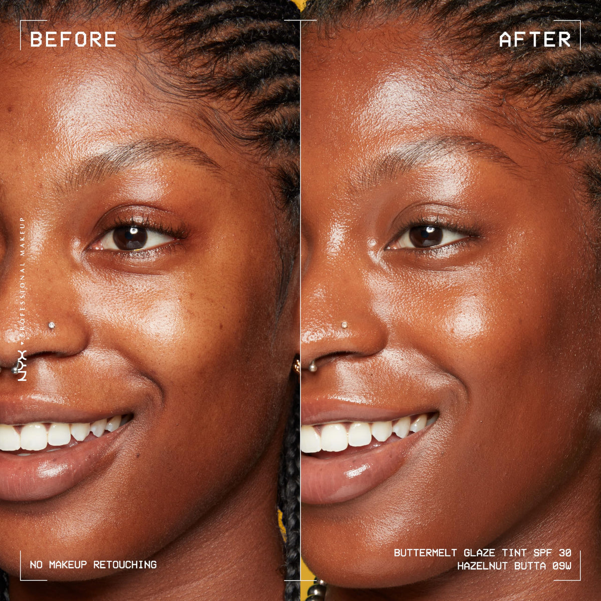 NYX Buttermelt Glaze no white cast on skin for natural tone