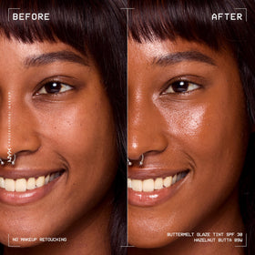 NYX Buttermelt Glaze swatch on skin reveals subtle glow and smooth blend