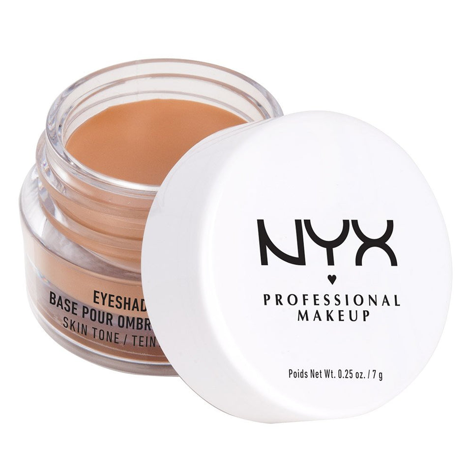 NYX Eyeshadow Base Primer skin-tone shade applied on eyelid for natural color hold.