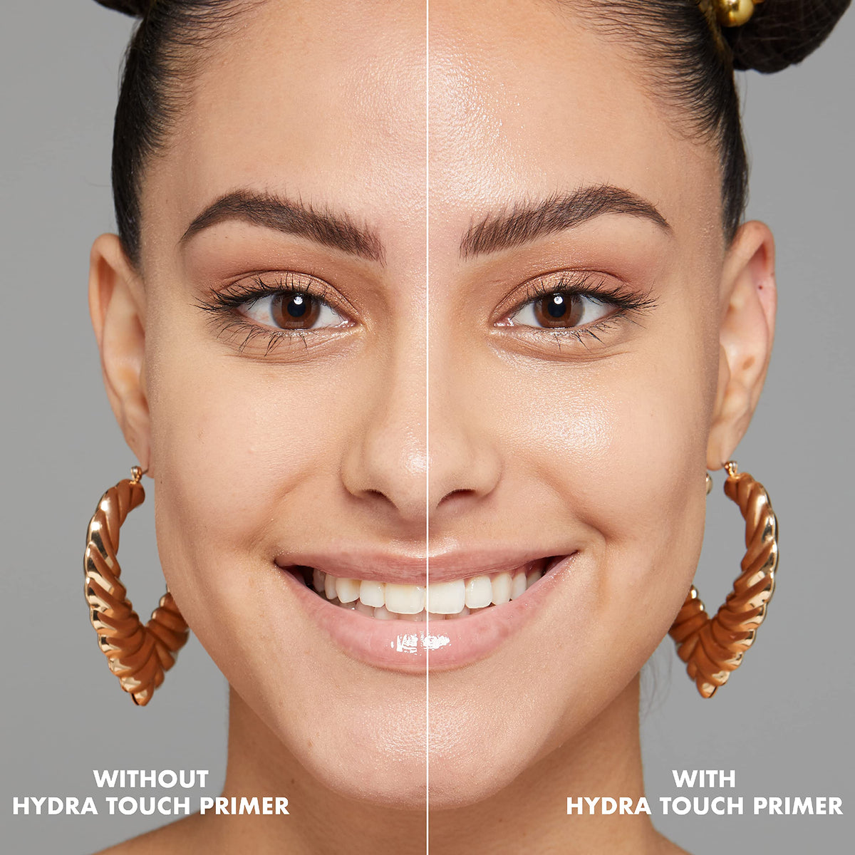 NYX Hydra Touch Primer glow-finish demonstrated on skin for a luminous base.