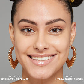 NYX Hydra Touch Primer glow-finish demonstrated on skin for a luminous base.