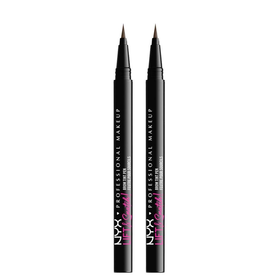 NYX Lift and Snatch eyebrow tint pen ash brown with micro brush for natural hair-like strokes.