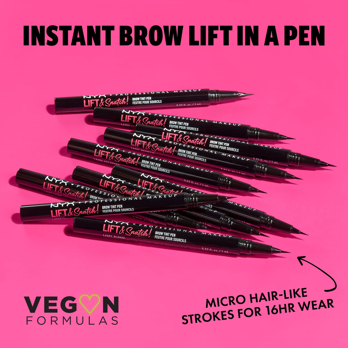 NYX Lift and Snatch eyebrow tint pen ash brown close up showing precise micro brush tip.