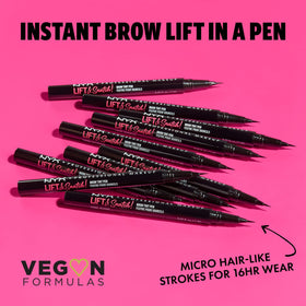 NYX Lift and Snatch eyebrow tint pen ash brown close up showing precise micro brush tip.