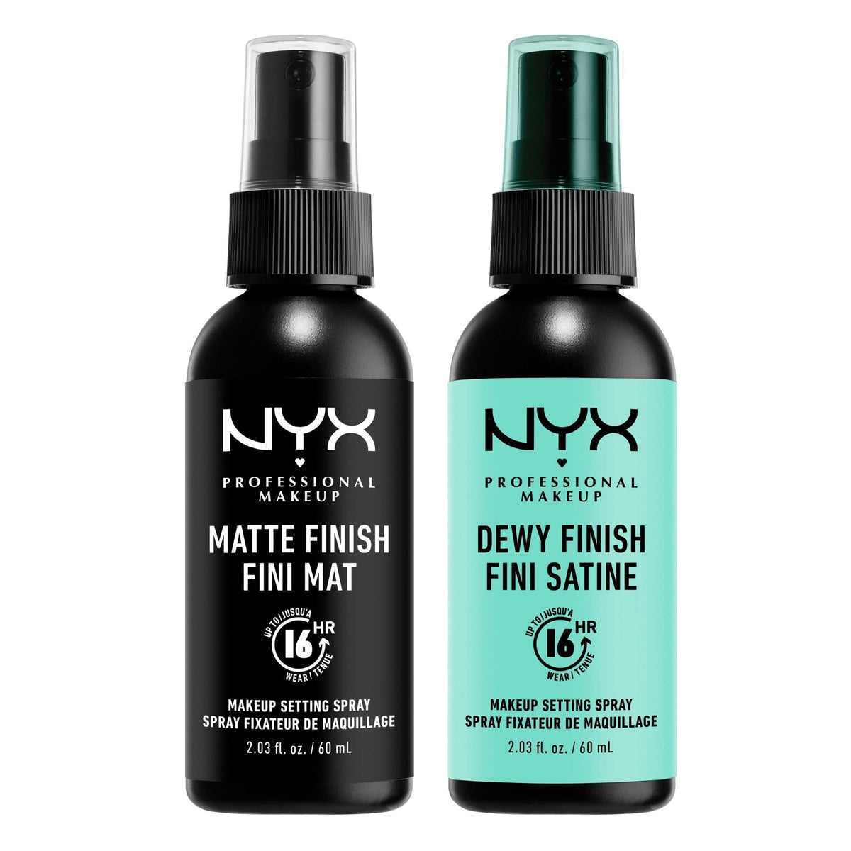 NYX Professional Makeup setting spray bottle with matte finish enhances all-day control.