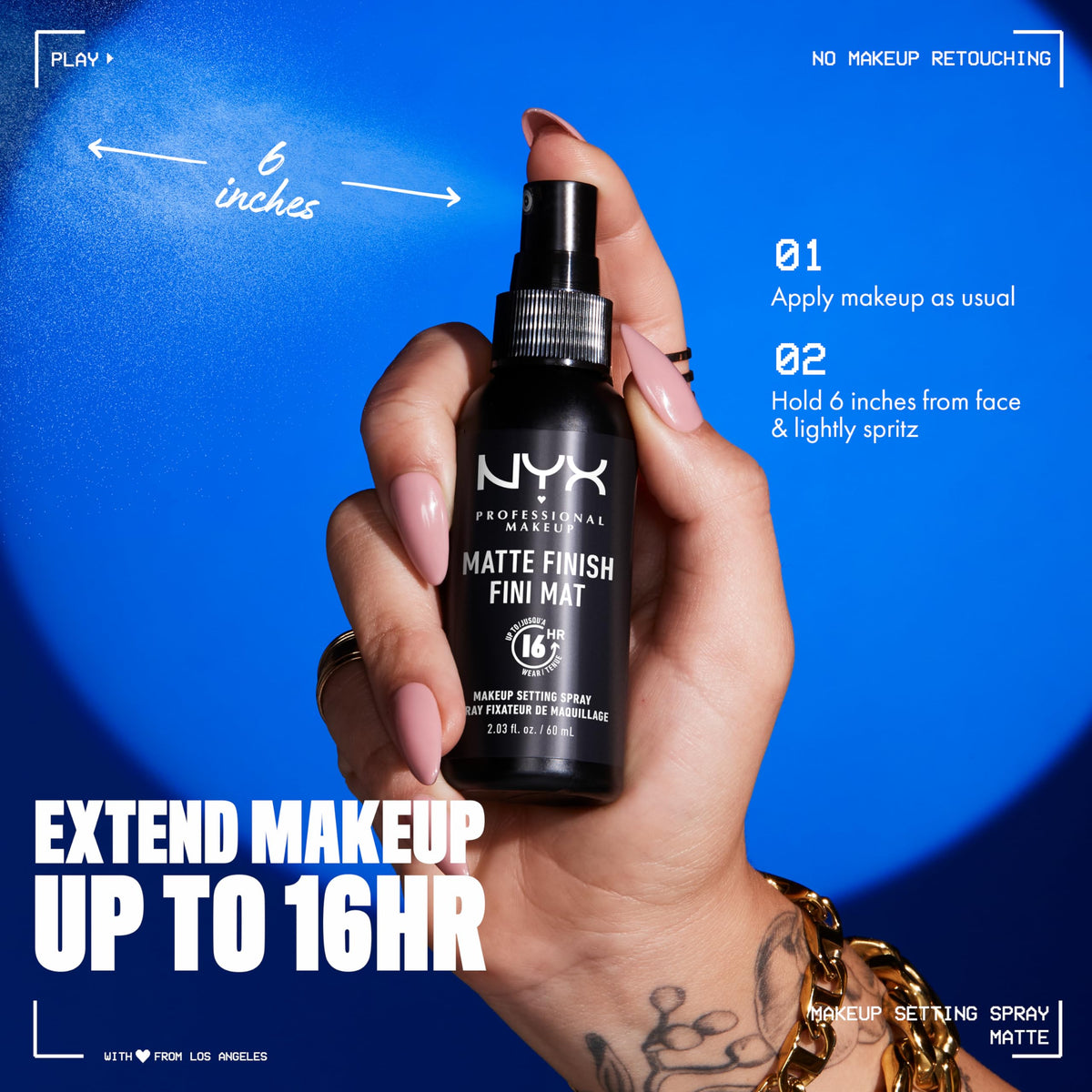 NYX setting spray mist allows even application for final touches.