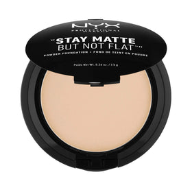NYX Stay Matte But Not Flat natural powder foundation compact shows a matte finish for radiant days.