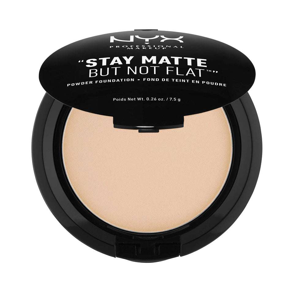 NYX Stay Matte But Not Flat natural powder foundation compact shows a matte finish for radiant days.