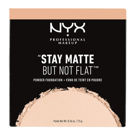Damp sponge demonstrates fuller coverage with NYX Stay Matte powder foundation.
