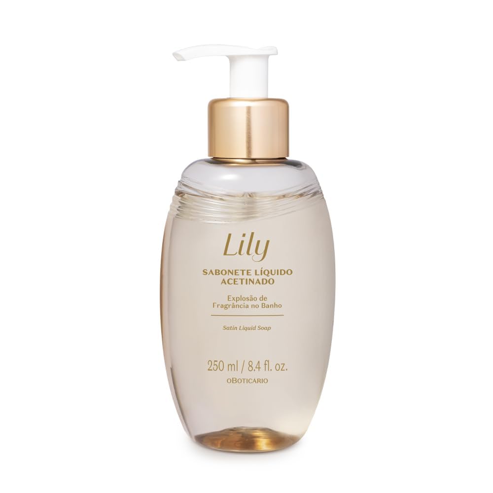 O Boticário Lily Satin bottle showcases elegant packaging for daily luxury