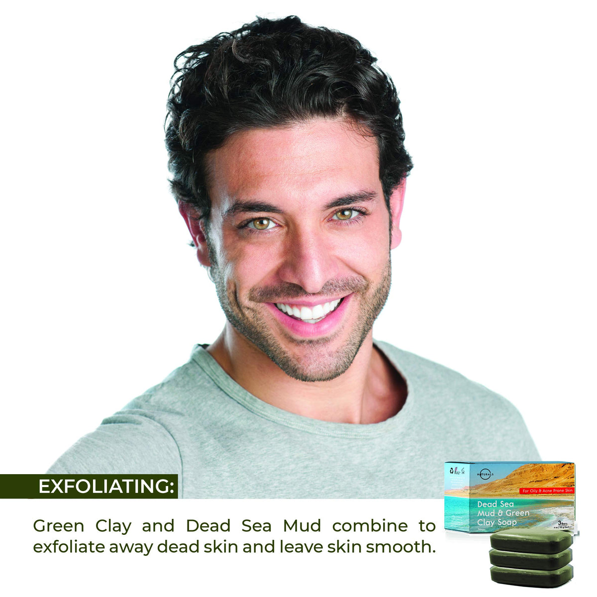 O Naturals Dead Sea mud soap close-up highlighting mineral-rich formula for refreshed skin.