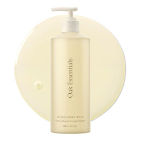 Oak Essentials Awaken Body Wash bottle shown for hydrated, refreshed skin.