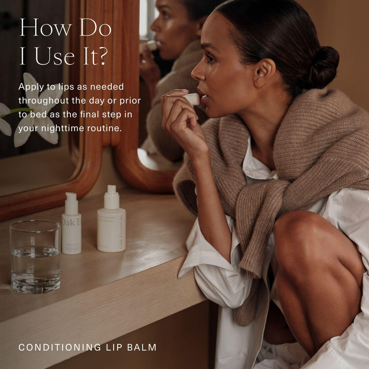 Oak Essentials Conditioning Lip Balm ingredients spotlight with shea butter and argan oil