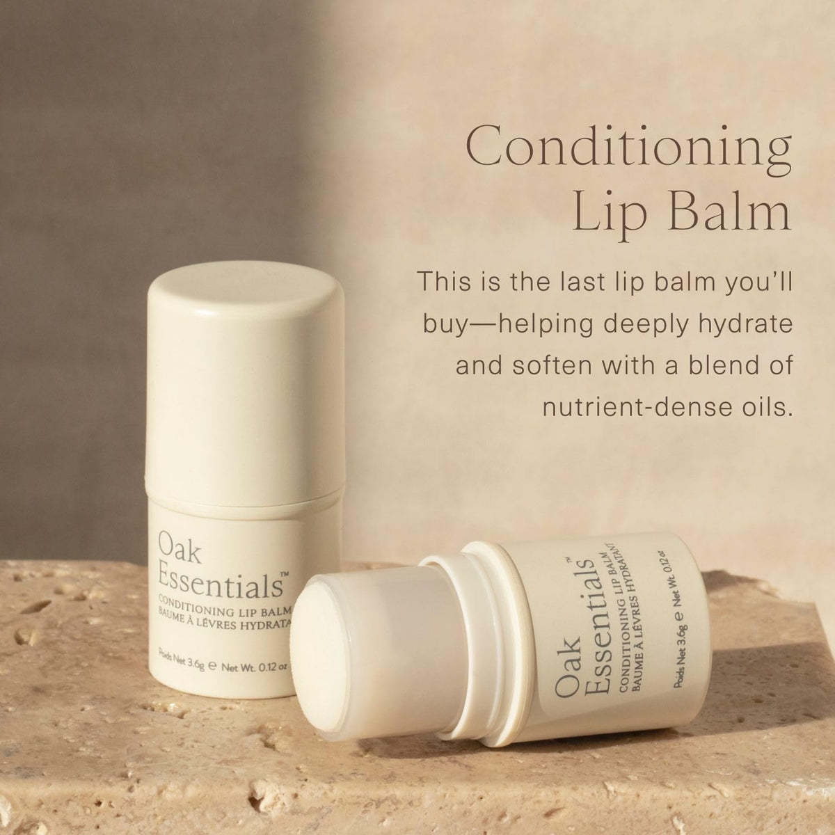 Oak Essentials Conditioning Lip Balm texture on finger highlighting rich hydration