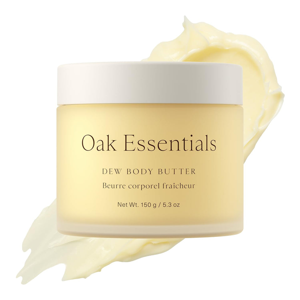 Oak Essentials Dew Body Butter jar-front with whipped texture for hydration.