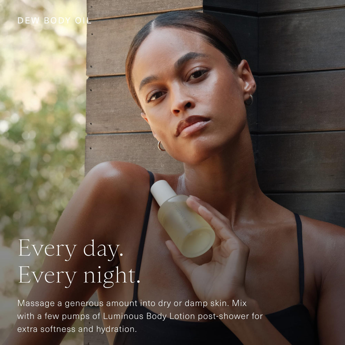 Oak Essentials Dew Body Oil shown with Luminous Body Lotion for layering ritual.