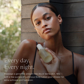 Oak Essentials Dew Body Oil shown with Luminous Body Lotion for layering ritual.