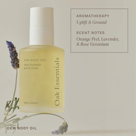 Oak Essentials Dew Body Oil recommended for morning and evening skincare routines.