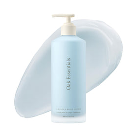 Oak Essentials Luminous Body Lotion bottle shown for daily hydration and clean design