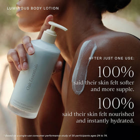 Rose oil blend in Oak Essentials Luminous Body Lotion promotes nourished skin