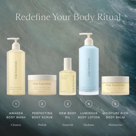 Oak Essentials Perfecting Body Scrub spa scene with soft lighting