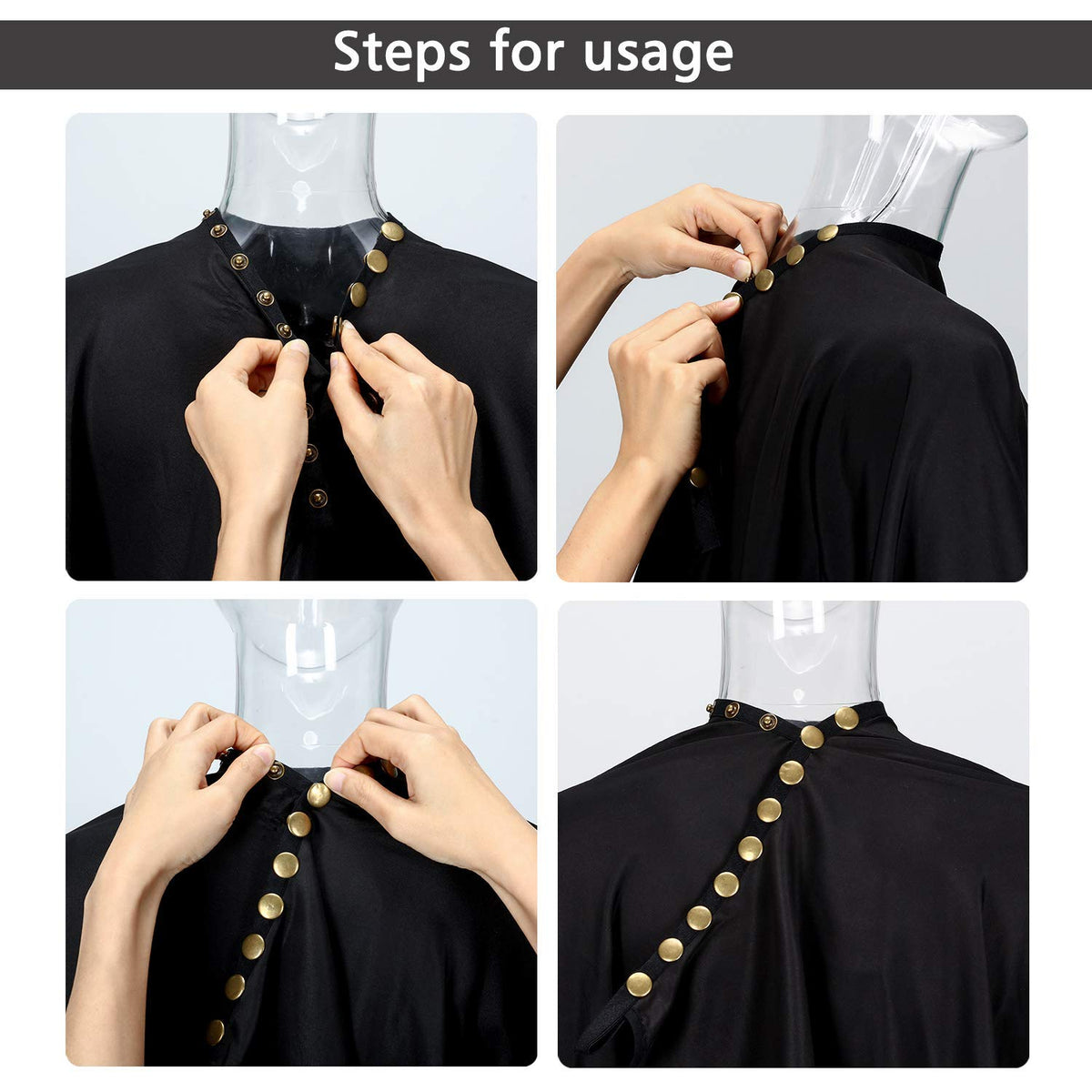 Oak Leaf cape close-up on metal snaps with spacing for secure adjustable closure.