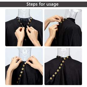 Oak Leaf cape close-up on metal snaps with spacing for secure adjustable closure.