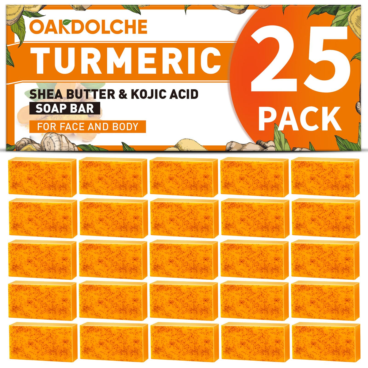 OAKDOLCHE 25P turmeric kojic gift set outer packaging, ideal for gifting elegance.