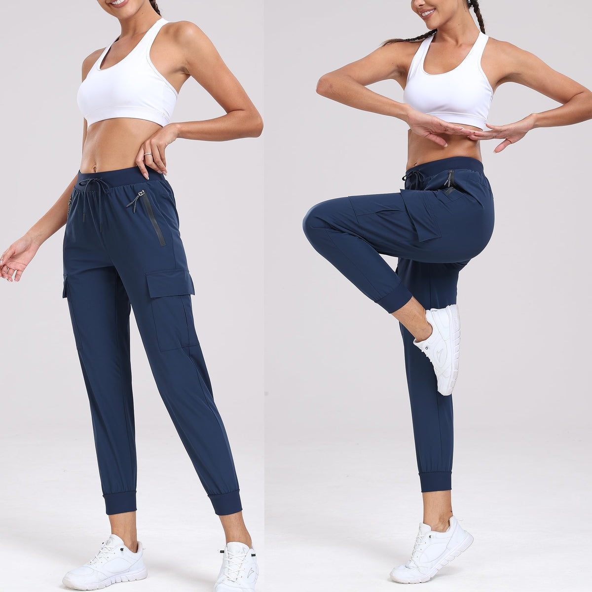Oalka navy color cargo pants side view for versatile outdoor wear.