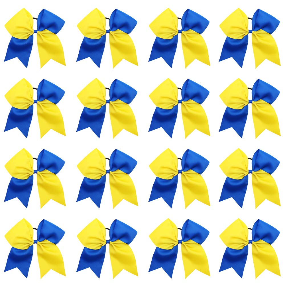 OAOLEER 8-inch royal blue yellow cheer bow front view for games