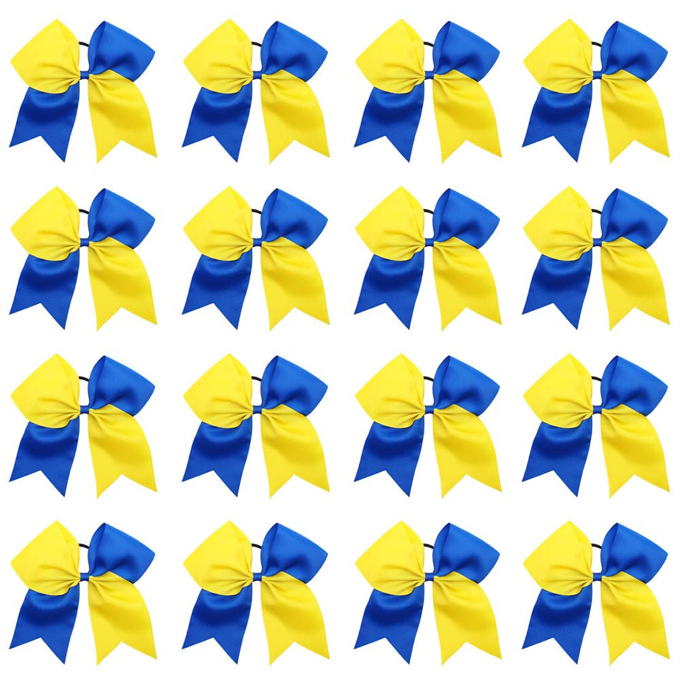OAOLEER 8-inch royal blue yellow cheer bow front view for games