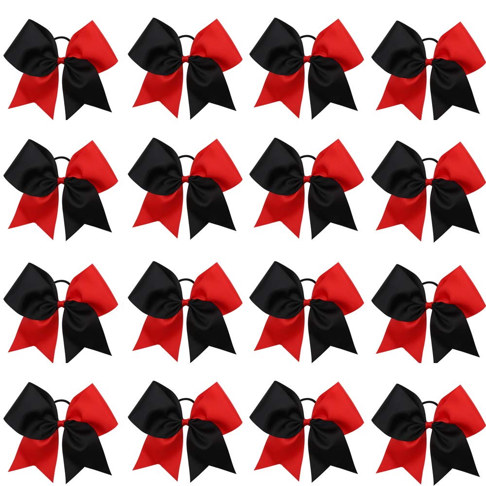OAOLEER 8-inch red and black cheer bow with ponytail holder for secure wear