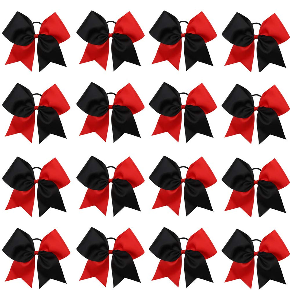 OAOLEER 8-inch red and black cheer bow with ponytail holder for secure wear