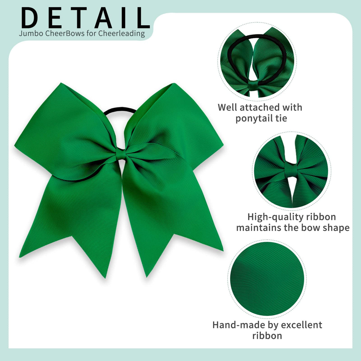 OAOLEER forest green cheer bow side view on display