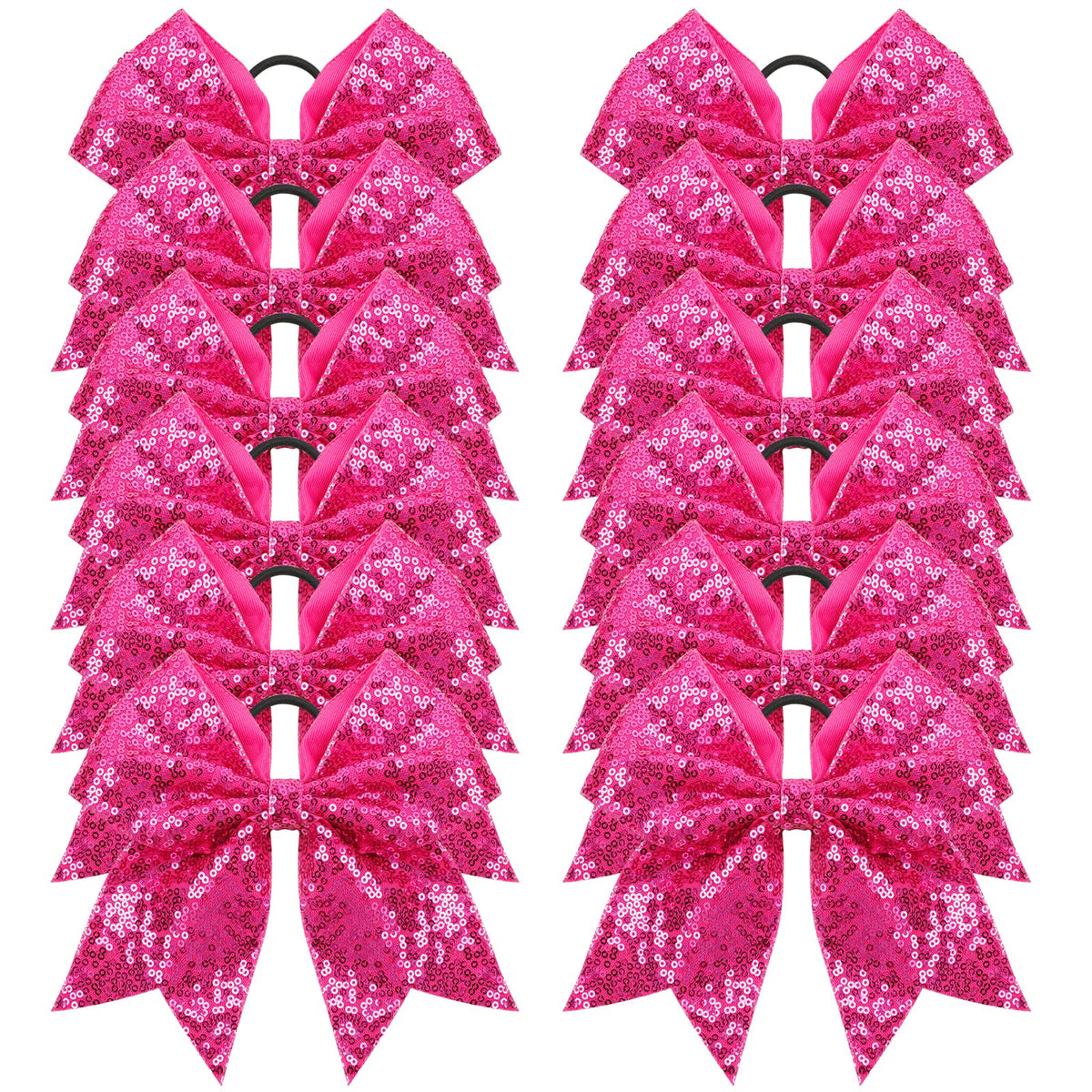 OAOLEER glitter cheer bow 7-inch pink close-up for ponytails and routines