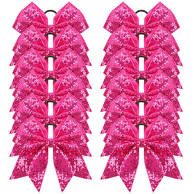 OAOLEER glitter cheer bow 7-inch pink close-up for ponytails and routines