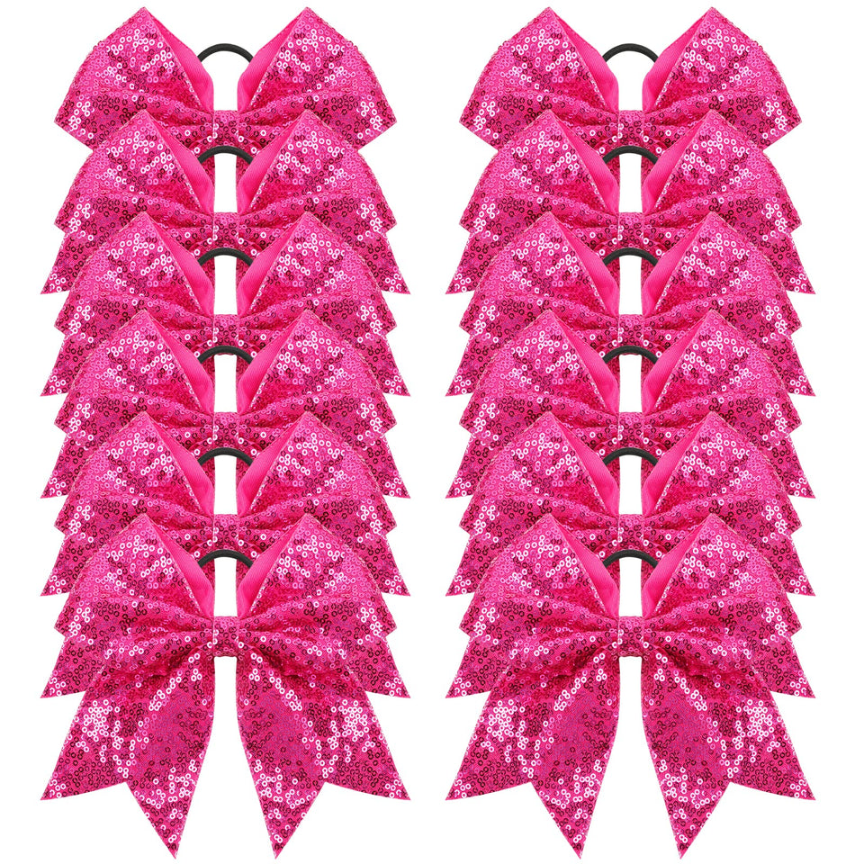 OAOLEER glitter cheer bow 7-inch pink close-up for ponytails and routines