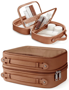 Oaque clear cosmetic bag with double-layer design for organized travel packing.