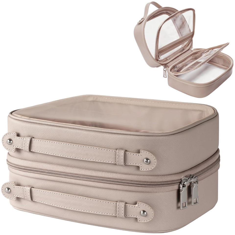 Oaque clear cosmetic bag front view highlights transparent design for quick access.