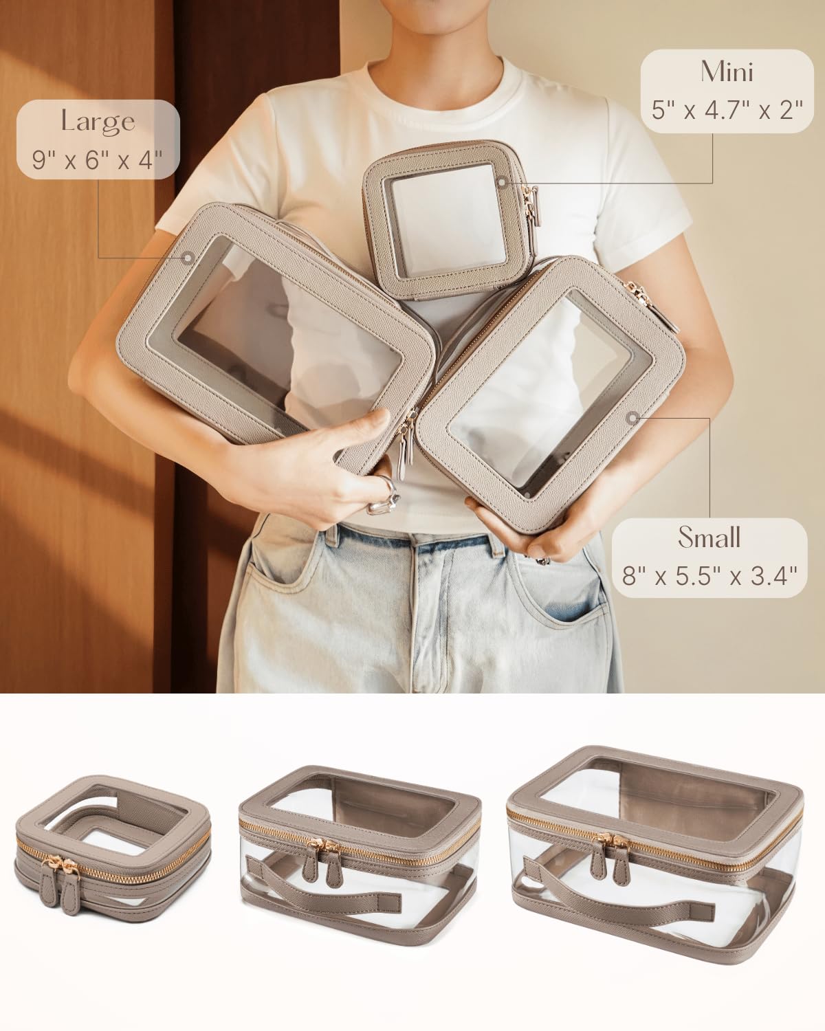 Oaque clear cosmetic bag set large size roomy for makeup and travel essentials