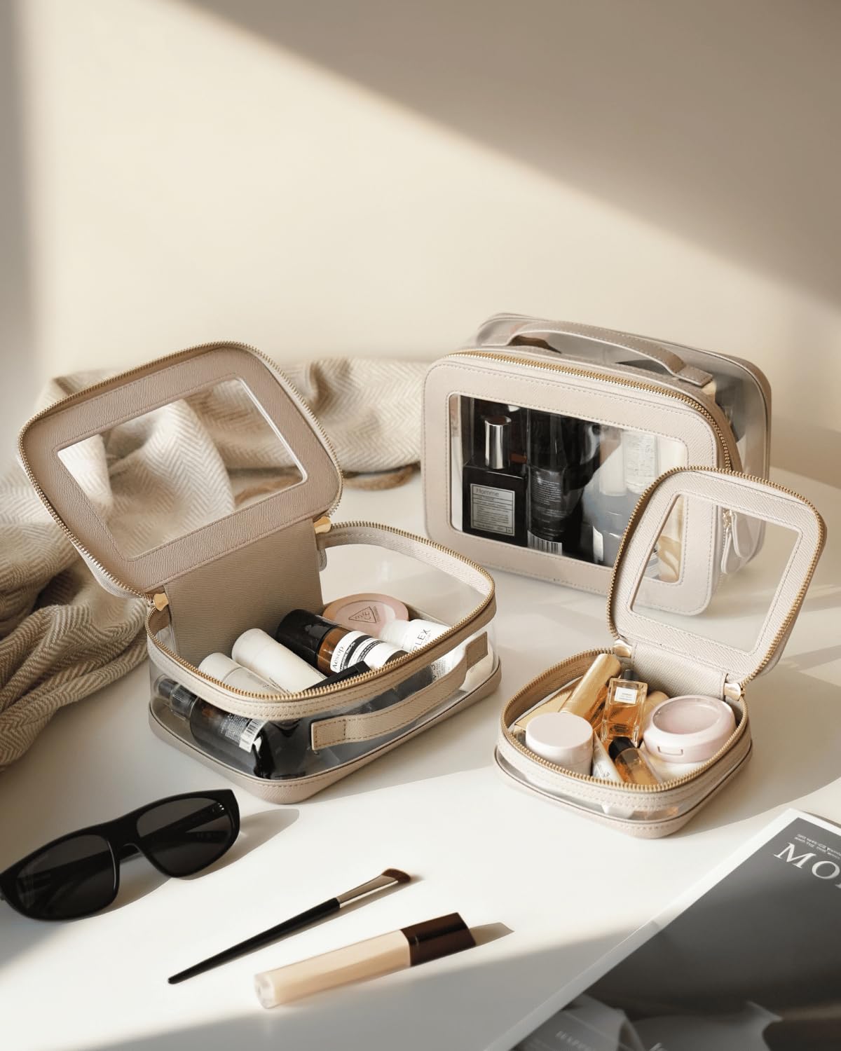 Oaque clear cosmetic bag set small size ideal for skincare and jewelry on travel
