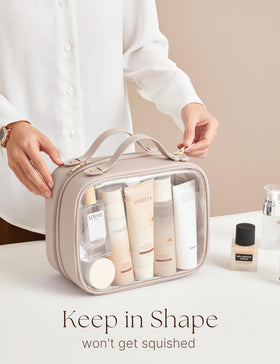 Oaque cosmetic bag dual zippers provide smooth opening and secure access.