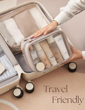Oaque travel bag dimensions 9.8 by 8 by 4.5 inches fit in luggage.