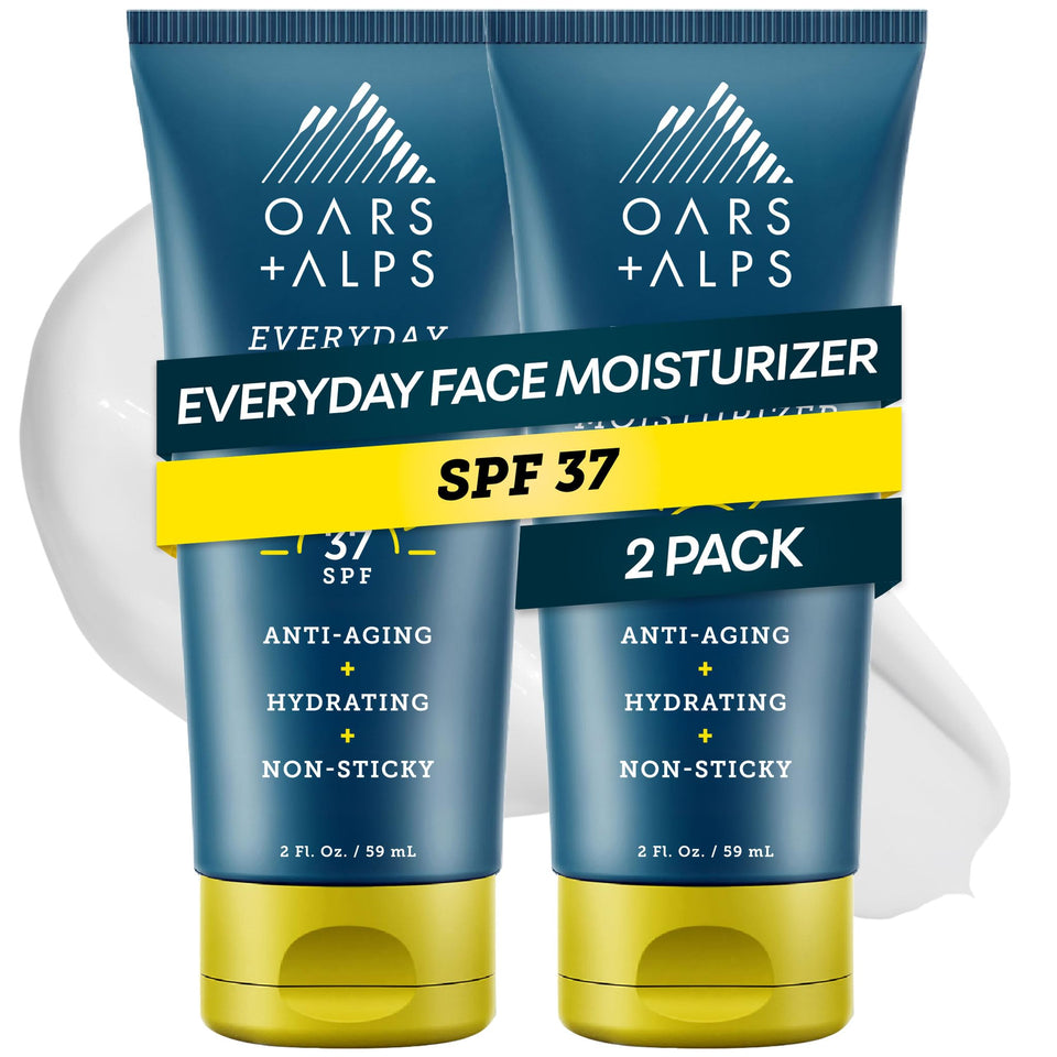 Oars + Alps anti-aging sunscreen bottle showing daily SPF 37 protection