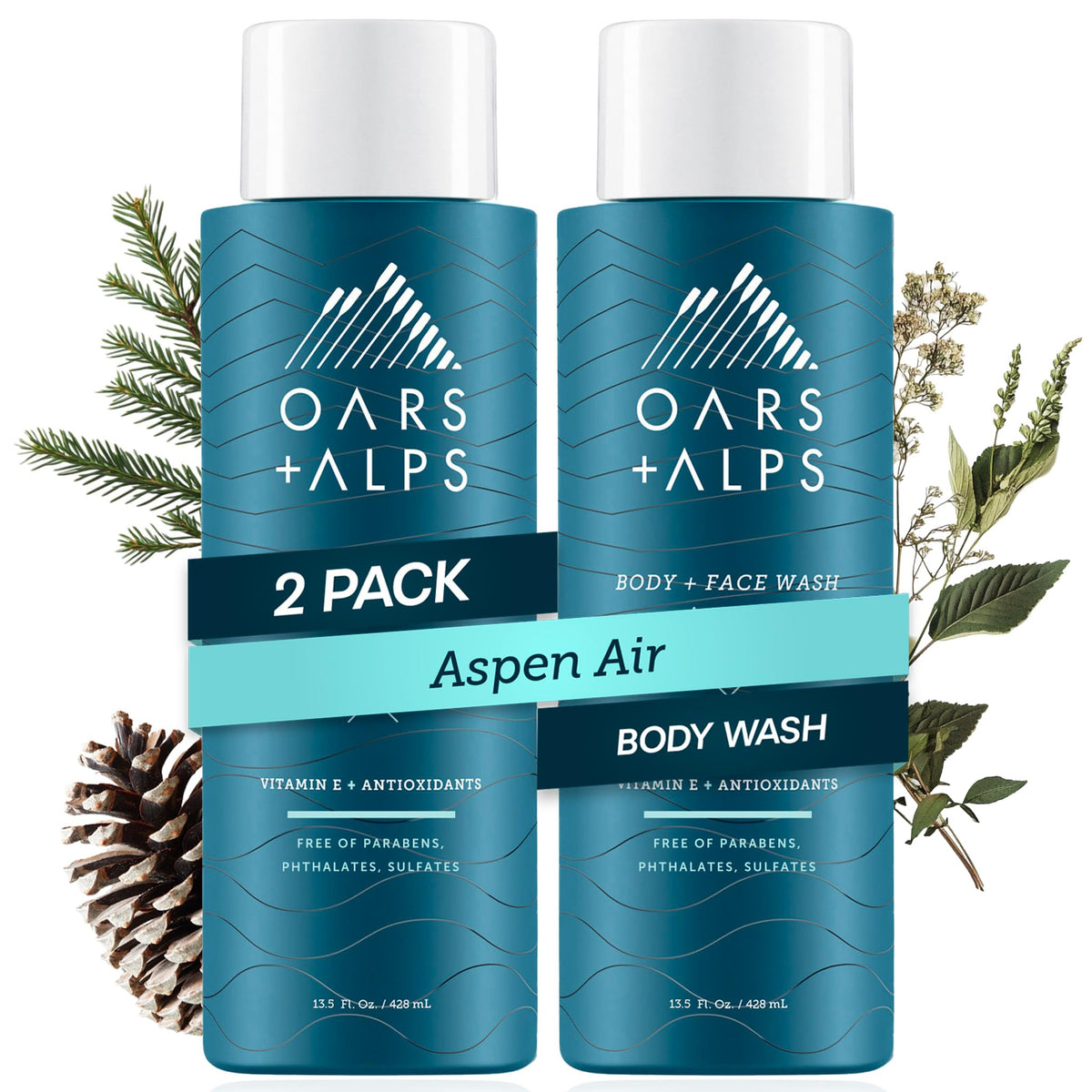 Oars + Alps Aspen Air body wash bottle front view for daily cleansing