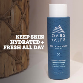 Oars + Alps Aspen Air bottle label close-up highlighting vegan, cruelty-free formula