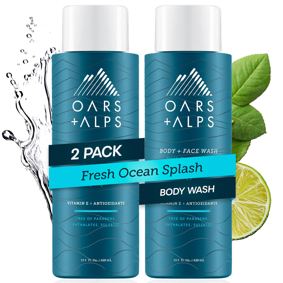 Oars and Alps body wash bottle front view, hydrating daily cleanse
