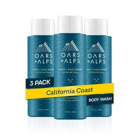 Oars + Alps Body Wash California Coast bottle pour, refreshing citrus scent for daily cleansing.