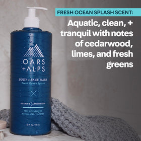 Creamy lather from Oars + Alps body wash indicating moisturizing cleanse.
